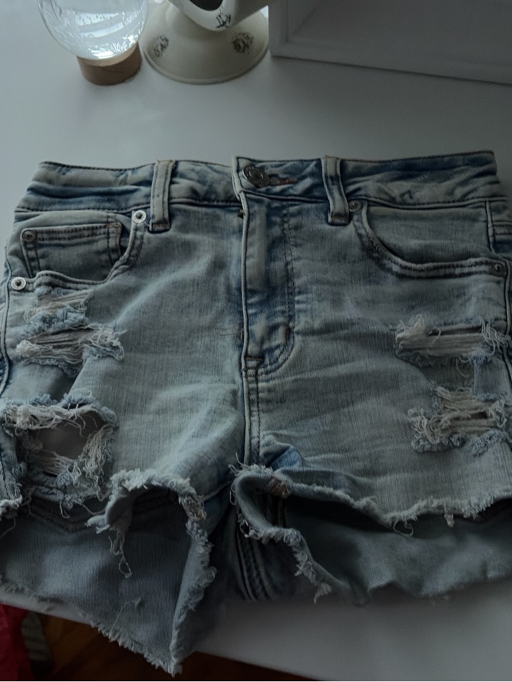 American Eagle Outfitters Light Blue Distressed Jean Shorts